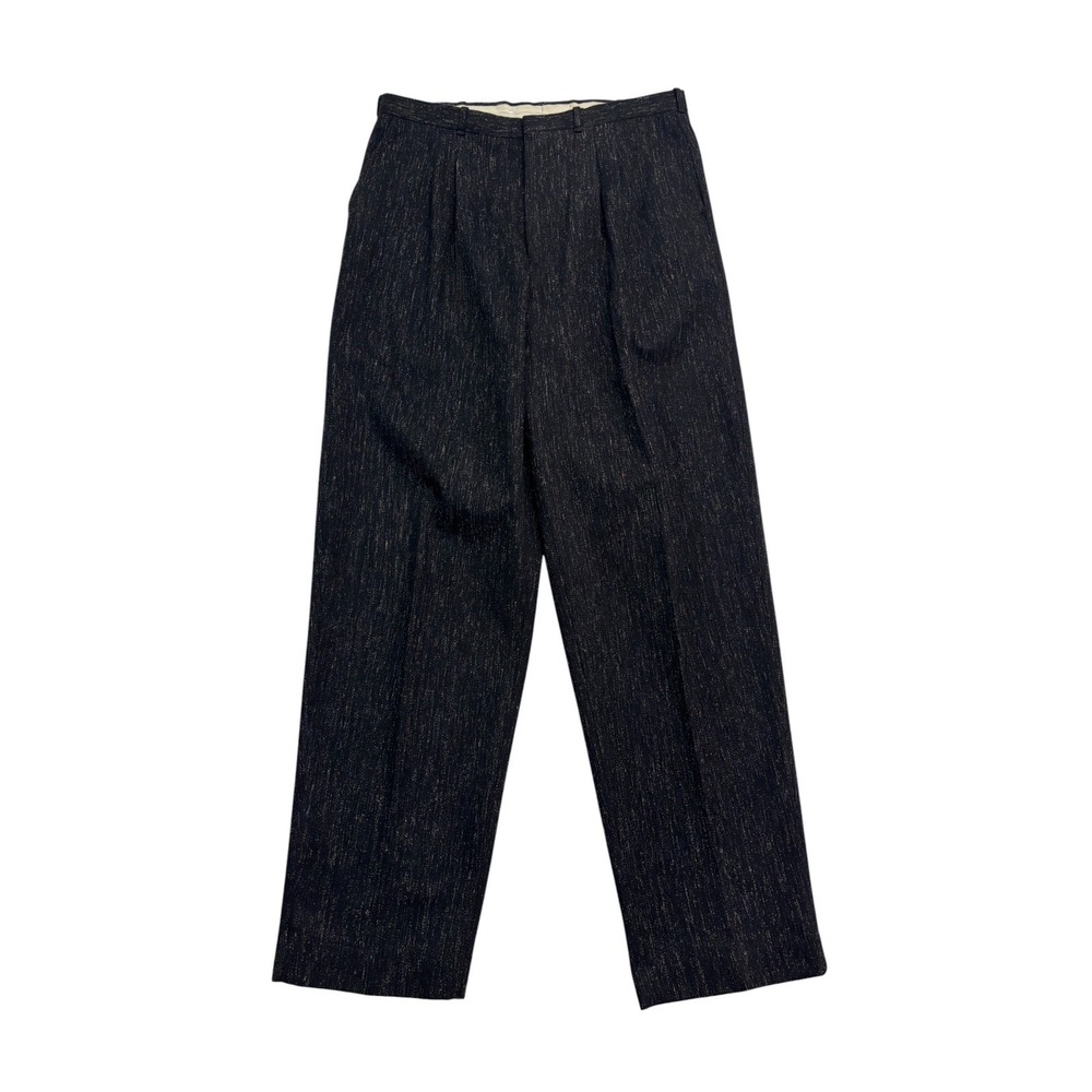 vtg 80s USA Made Black Slubbed Fleck 34x36 Trousers Pants Textured Tweed Pleated